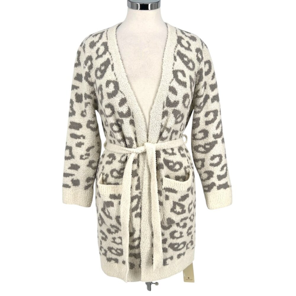 Comfyluxe Leopard Print Luxury Soft Robe Cream Ivory Gray One Size NWT